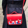 Union Jack Midi Satchel Handmade Leather - Pillar Box Red